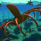 A screenshot of an alien squid with 16 tentacles swimming underwater in No Man's Sky.
